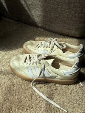 adidas Samba Sneakers in Cream and White with Gum Sole